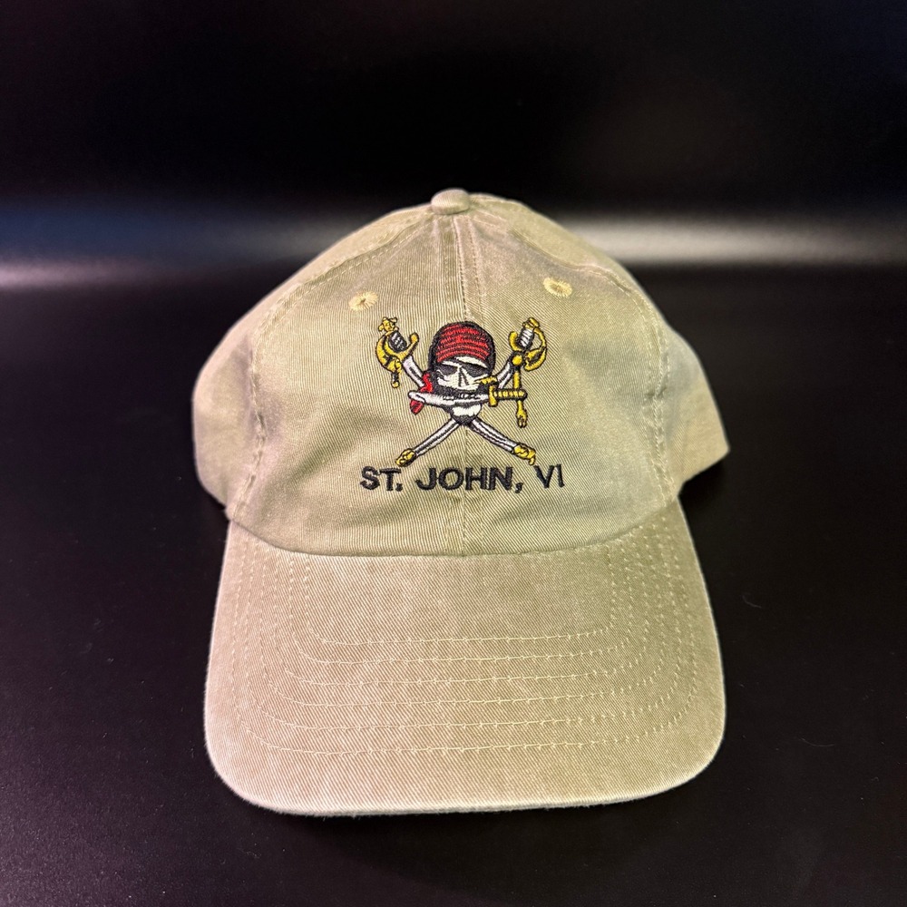 St John VI Pirate Skull Royal Resortwear Khaki Cotton‎ Baseball Cap Mens OSFM
